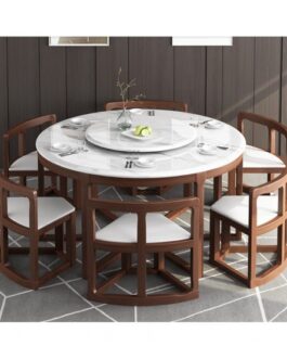 Space Saving New Round Dining Table DT681 (6 Chairs + 1 Table)