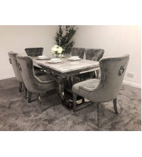 Dining Table Stainless Steel & Marble Top DT659 (6 Chairs + 1 Table)